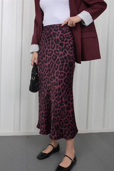 Pembe Leopar Desen Verev Kesim Saten Etek