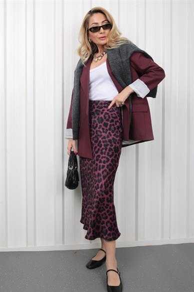 Pembe Leopar Desen Verev Kesim Saten Etek