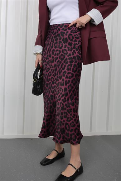 Pembe Leopar Desen Verev Kesim Saten Etek