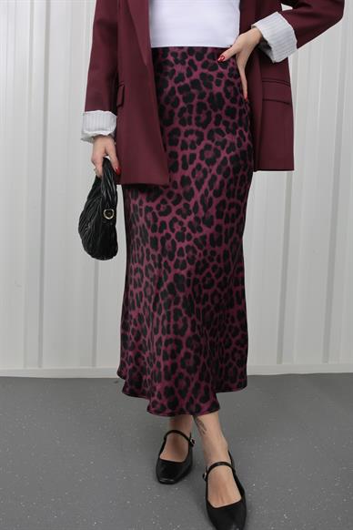 Pembe Leopar Desen Verev Kesim Saten Etek
