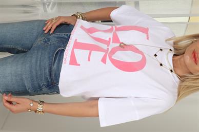 Pembe Love Baskılı Oversize Tshirt