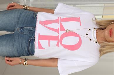 Pembe Love Baskılı Oversize Tshirt