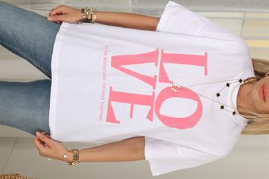 Pembe Love Baskılı Oversize Tshirt