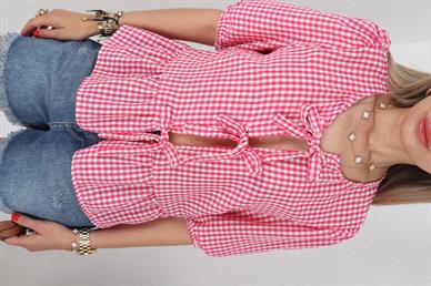 Pembe Pötükare Bağlamalı Bluz