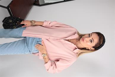 Pembe Yanı Yırtmaçlı Modal Gömlek