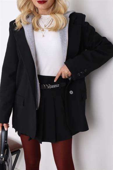 Penye Kapişonlu Siyah Blazer Ceket