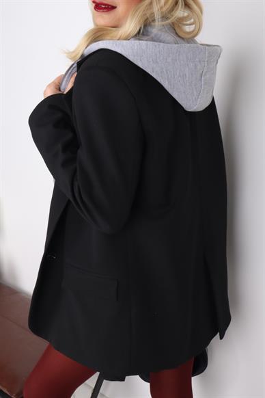 Penye Kapişonlu Siyah Blazer Ceket