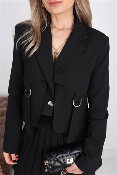 Pileli Şort Etekli Crop Ceketli Takım