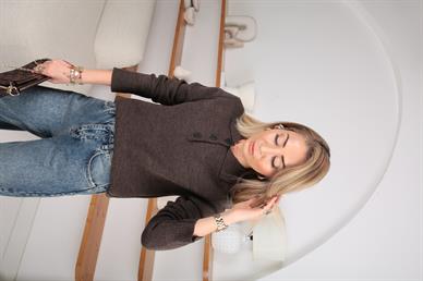 Polo Yaka 3 Düğmeli Kahve Kazak