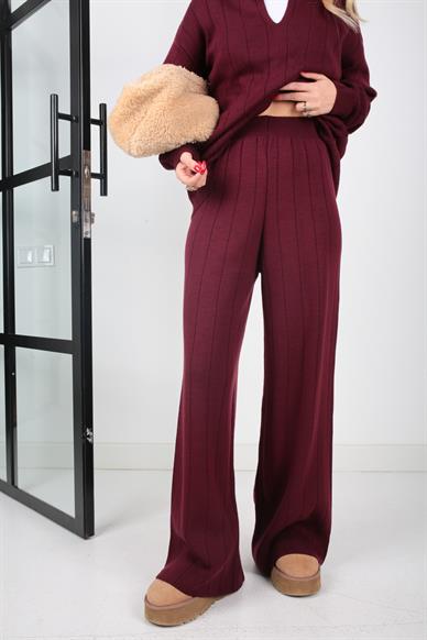 Polo Yaka Bordo Pantolonlu Triko Takım