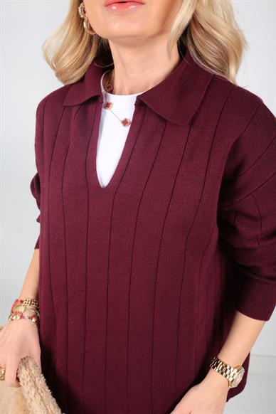 Polo Yaka Bordo Pantolonlu Triko Takım