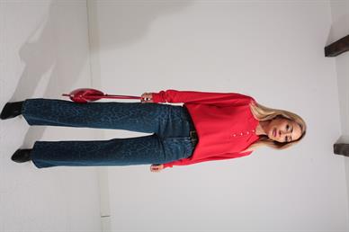 Polo Yaka Gold Düğmeli Oversize Kırmızı Triko Kazak