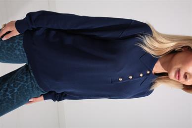Polo Yaka Gold Düğmeli Oversize Lacivertı Triko Kazak