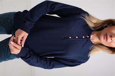 Polo Yaka Gold Düğmeli Oversize Lacivertı Triko Kazak