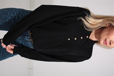 Polo Yaka Gold Düğmeli Oversize Siyah Triko Kazak