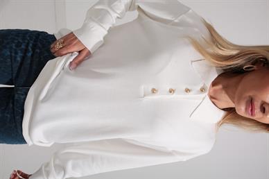 Polo Yaka Gold Düğmeli Oversize Triko Kazak