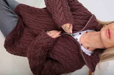 Polo Yaka Saç Örgülü Bordo Kazak