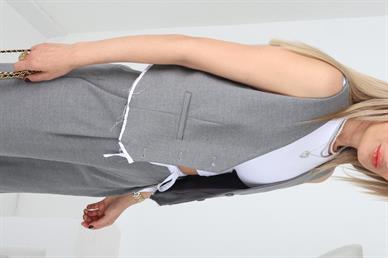 Poplin Detay Yelekli Gri Takım