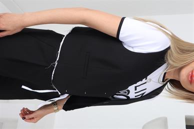 Poplin Detay Yelekli Siyah Takım