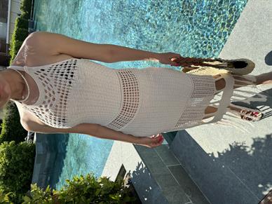 Püsküllü Naturel Triko Elbise