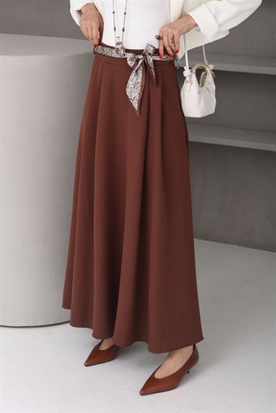 Şal Kemerli Kahve Uzun Etek
