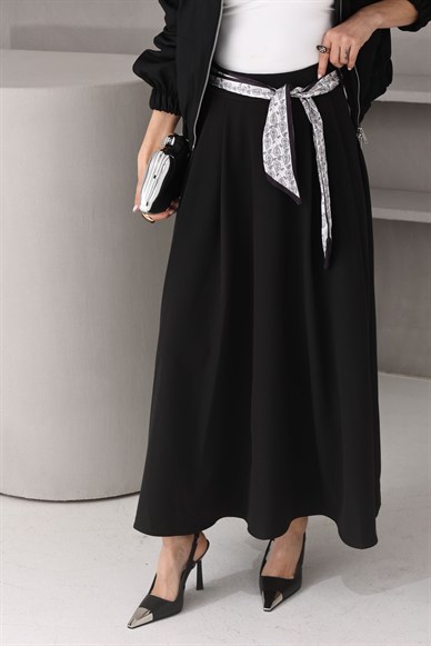Şal Kemerli Siyah Uzun Etek