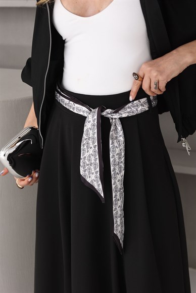 Şal Kemerli Siyah Uzun Etek