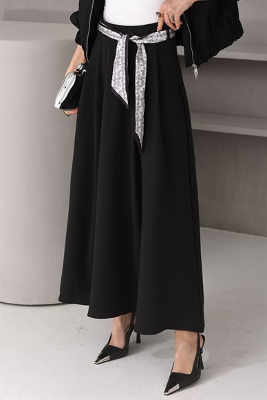 Şal Kemerli Siyah Uzun Etek