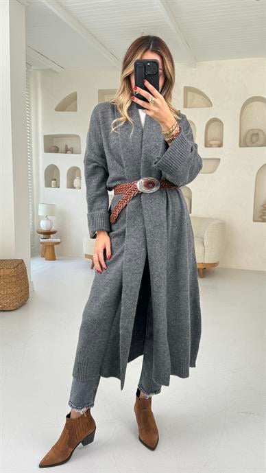 Şal Yaka Füme Uzun Hırka