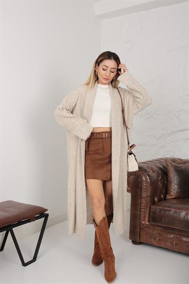 Şal Yaka Taş Uzun Fitilli Hırka