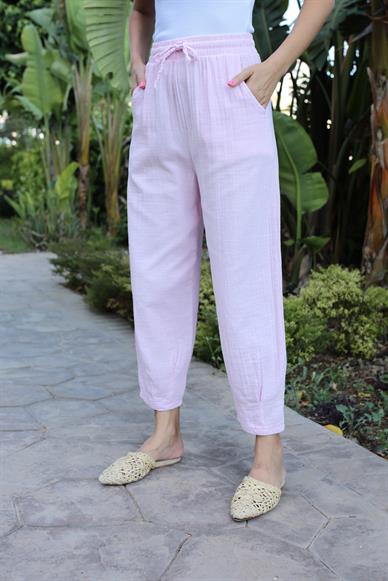 Şalvar Kesim Pembe Müslin Pantolon