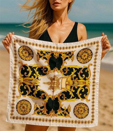 Sarı Beyaz Melek Figürlü Fular(50*50)