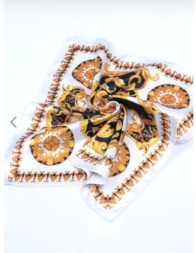 Sarı Beyaz Melek Figürlü Fular(50*50)