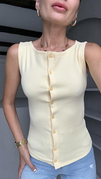 Sarı Düğmeli Fitilli Atlet