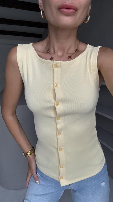 Sarı Düğmeli Fitilli Atlet