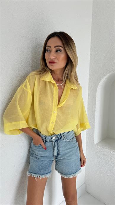 Sarı İpeksi Oversize Gömlek