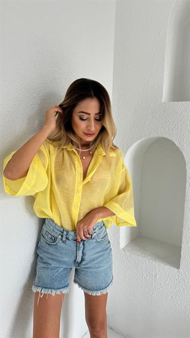 Sarı İpeksi Oversize Gömlek