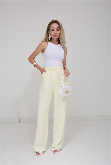 Sarı Tek Pile Palazzo Pantolon