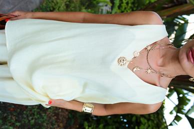 Sarı V Yaka Bluz Pantolon Keten Takım