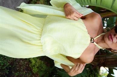 Sarı Vual Kumaş Kimonolu Üçlü Takım