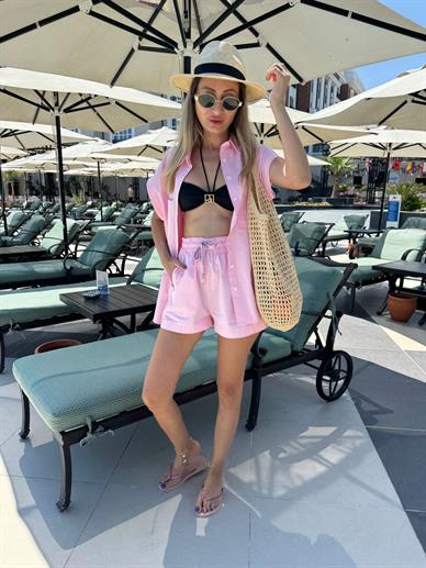 Şeker Pembe Kolsuz Şortlu Takım