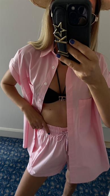 Şeker Pembe Kolsuz Şortlu Takım