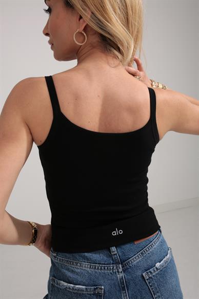 Şerit Detay İp Askılı Siyah Atlet