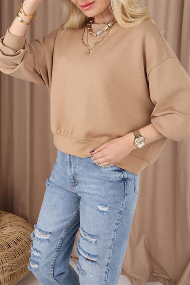 Sıfır Yaka  Camel Sweatshirt
