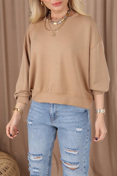 Sıfır Yaka  Camel Sweatshirt