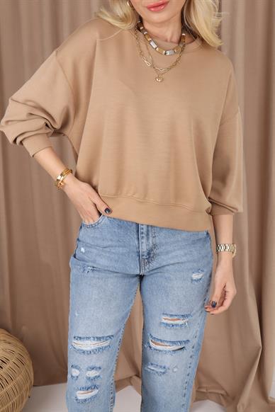 Sıfır Yaka  Camel Sweatshirt
