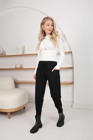 Sıfır Yaka Ekru Crop Tshirt