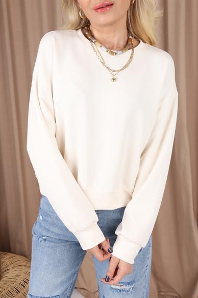 Sıfır Yaka  Ekru Scuba Sweatshirt