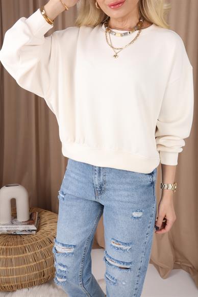 Sıfır Yaka  Ekru Scuba Sweatshirt