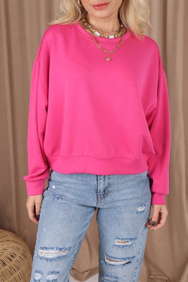 Sıfır Yaka Fuşya Scuba Sweatshirt